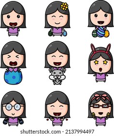 The little girl in the easter edition of the mascot bundle set of illustration