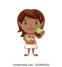 Little girl eat green apples