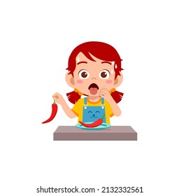 little girl eat hot chili and not feeling well