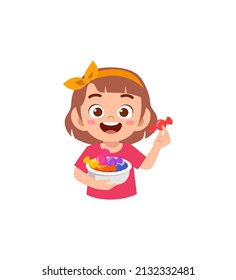 little girl eat sweet candy and feel happy