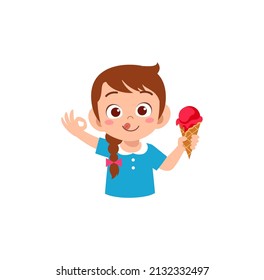 little girl eat sweet ice cream and feel happy