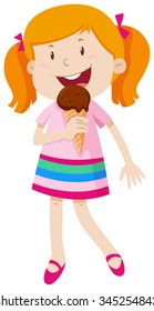 Little girl eating chocolate ice-cream illustration