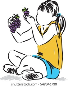little girl eating grapes snack illustration