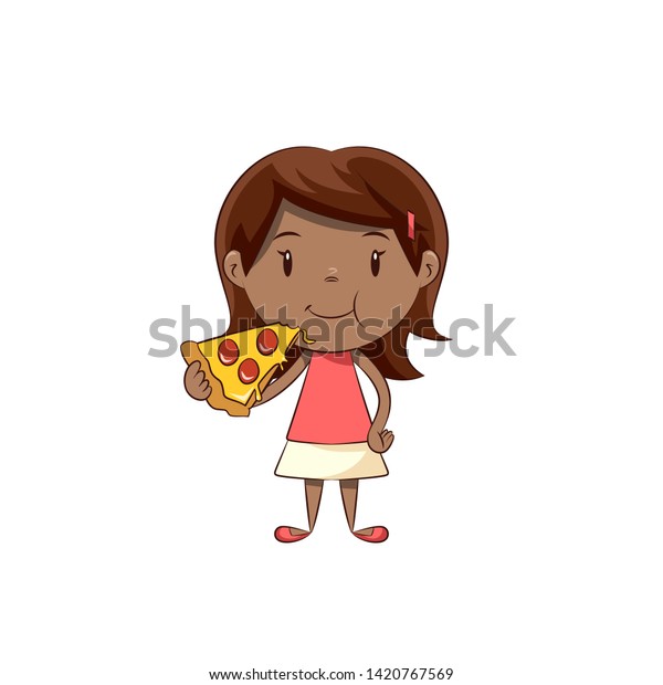 Little Girl Eating Pizza Cute Kid Stock Vector (Royalty Free) 1420767569