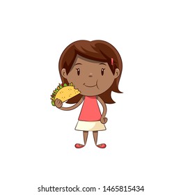 Little Girl Eating Taco, Happy Cute Child