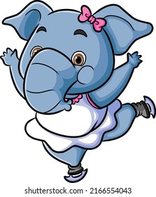 The little girl elephant is playing an ice skating of illustration