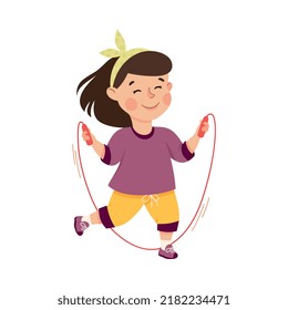 Little Girl Engaged In Physical Education Skipping Rope During Class At School Vector Illustration