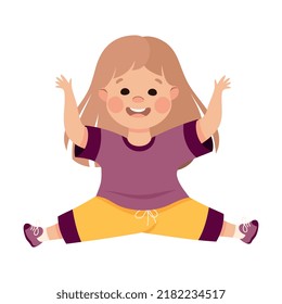 Little Girl Engaged in Physical Education Doing the Splits During Class at School Vector Illustration