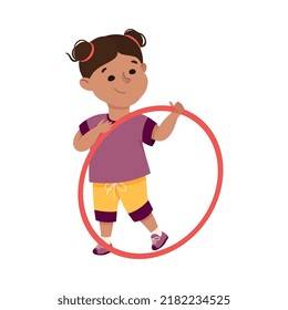Little Girl Engaged in Physical Education with Hula Hoop During Class at School Vector Illustration