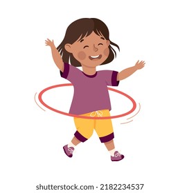 Little Girl Engaged in Physical Education with Hula Hoop During Class at School Vector Illustration