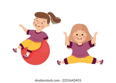 Little Girl Engaged in Physical Education at School Vector Set