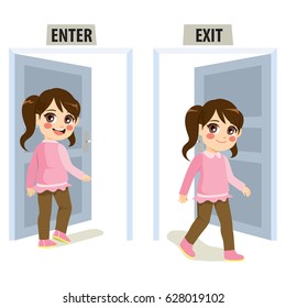 Little Girl Enter And Exit Door Concept