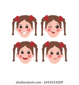 Little girl face expression, set of cartoon vector illustrations isolated on white background. Kid emotion face icons, facial expressions.