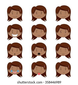 Little girl face expressions, vector, set collection