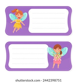 Little Girl Fairy with Wings on Empty Note and Reminder Card Vector Template
