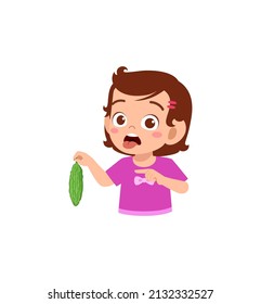little girl feel not happy when eat bitter gourd