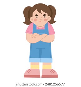 Little girl feeling angry and upset illustration