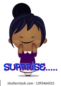 Little girl is feeling surprised, illustration, vector on white background.