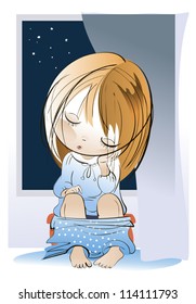 The little girl fell asleep while sitting on the pot