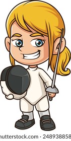 Little girl fencing vector illustration