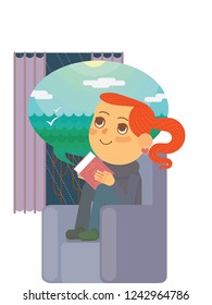 Little girl finished reading a good book, concept of reading as way to change reality