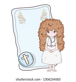 little girl in first communion card