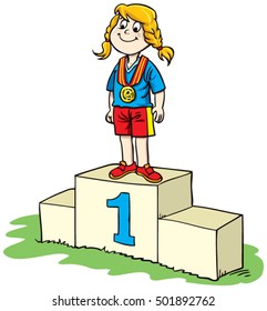 Little girl with a first place medal