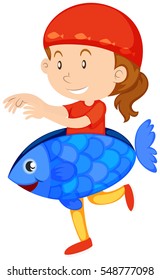 Little girl in fish costume illustration