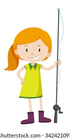 Little Girl With Fishing Pole Illustration