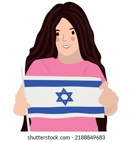 Little girl with flag of Israel on white background