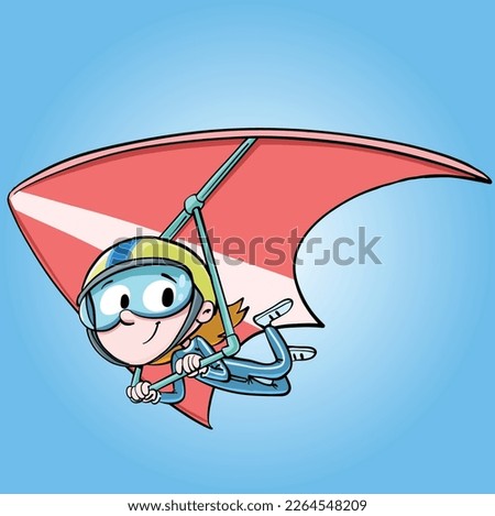 little girl flies happy with paragliding