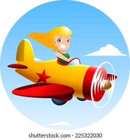 Little girl flying an airplane 