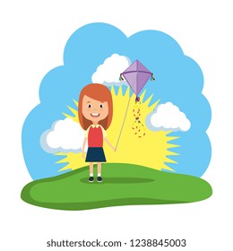little girl flying kite in the field