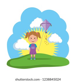 little girl flying kite in the field