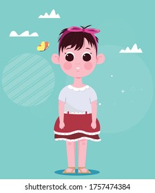 Little girl from the front wearing skirt