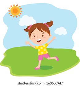 Little girl fun in the sun. Vector illustration.