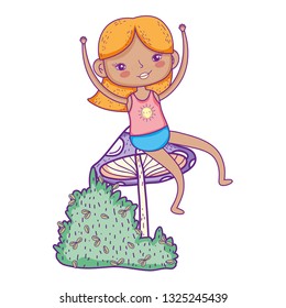 little girl in the garden with fungus