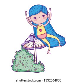 little girl in the garden with fungus
