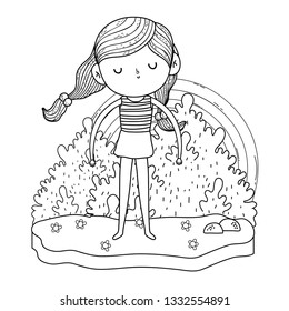 little girl in the garden with rainbow