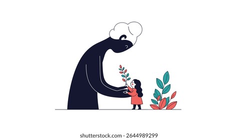 The Little Girl and the Gardener Enjoying Time Together in the Beautiful Spring Scenery