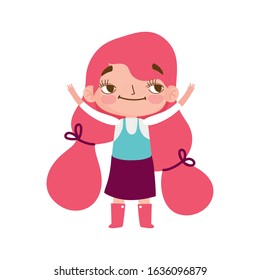 little girl gesture with long hair pony tail style cartoon vector illustration