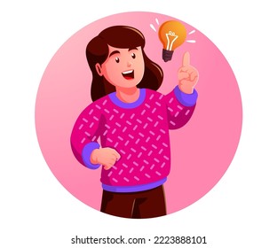 a little girl gets an idea with a light bulb symbol