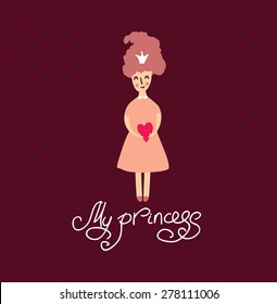 little girl gives a heart, a beautiful baby greeting card, little Princess