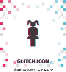 Little girl  glitch effect vector icon.