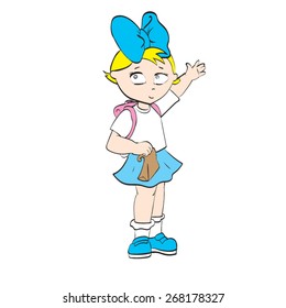 little girl goes to school vector