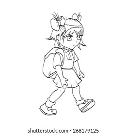 little girl goes to school vector