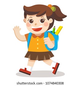 A little girl going to school with bag pack.