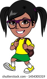 little girl going to school vector cartoon illustration
