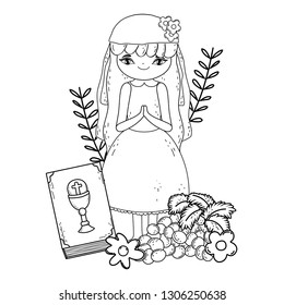 little girl with grapes fruits in communion celebration