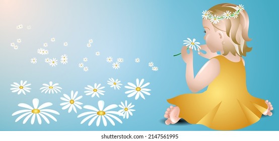 Little girl guesses on chamomile. Symbol of hope